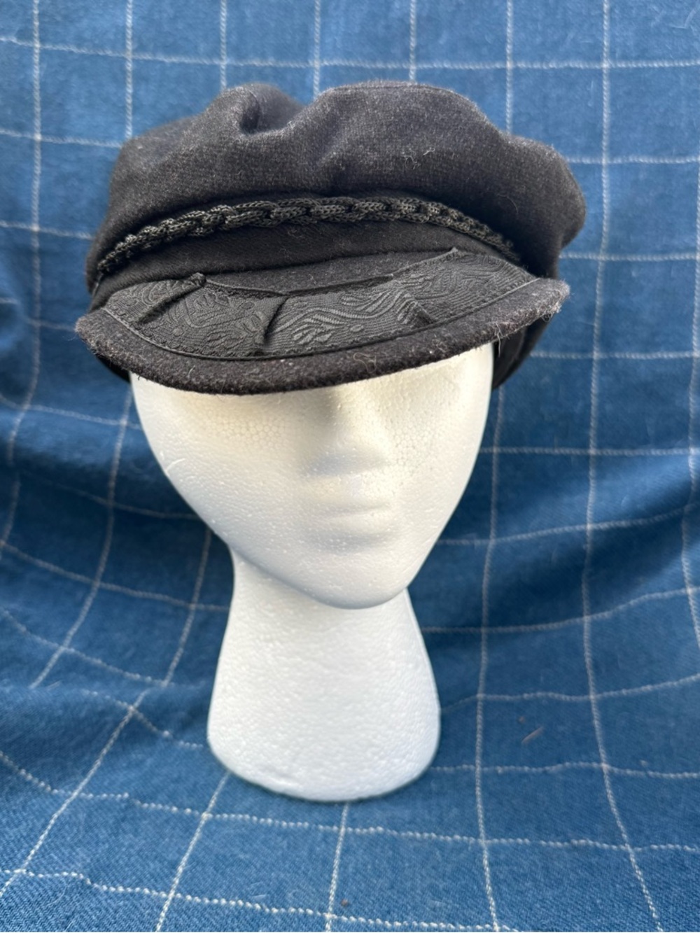 Vintage Aegean Authentic Greek Fisherman's Cap Black Wool Blend Retro Old School